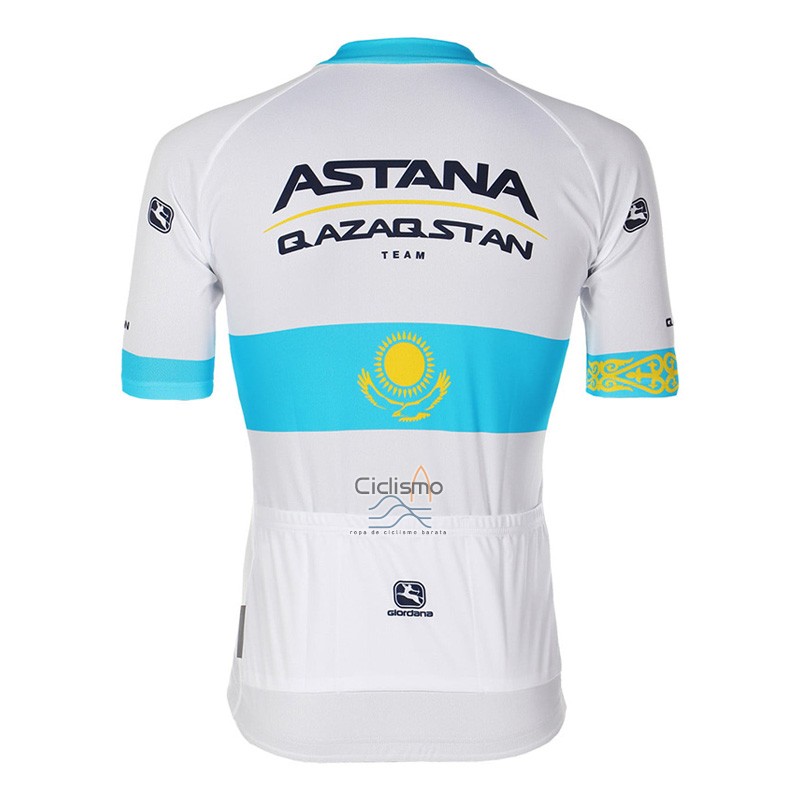 Astana Qazaqstan Team Ropa Ciclismo Culotte Corto 2023 Mangas Cortas Blanco Azul